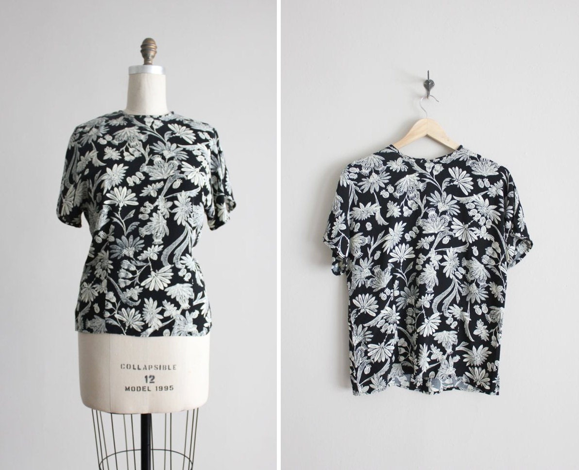 black floral blouse / floral print top / slouchy floral blouse
