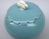 Bunny Robins Egg Blue Jar- Scalloped Lid- Hand sculpted wheel thrown stoneware and porcelain pottery