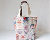 Urban Garden Project Bag - Medium Cotton Tote in Pink Blue and Gray