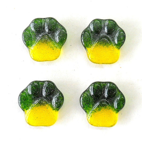 NEW Hand Created Fused Glass Paw Print Magnets in Tin Yellow Green Oregon Made