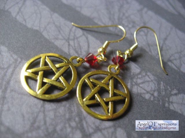 Gold Goddess Pentacle Earrings with Siam Swarovski Crystals