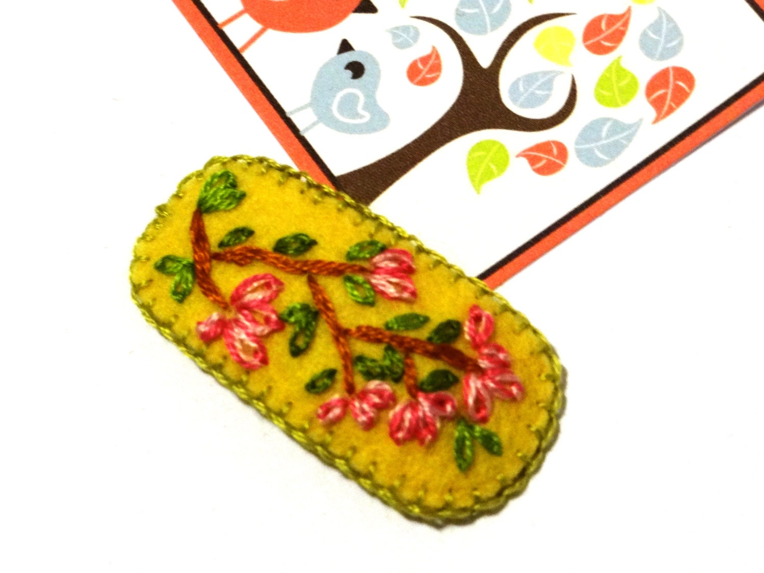 Hand Embroidered Holland Wool Felt Hair Clip