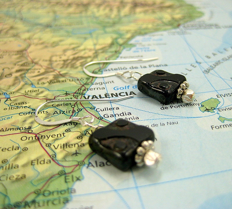 Viveka Yin Yang Earrings with Black Wire-wrapped Picasso Czech Beads