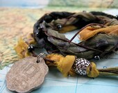 Sattva Collection Yoga Wrap Bracelet with Vintage Indian Coin on Sari and Waxed Linen