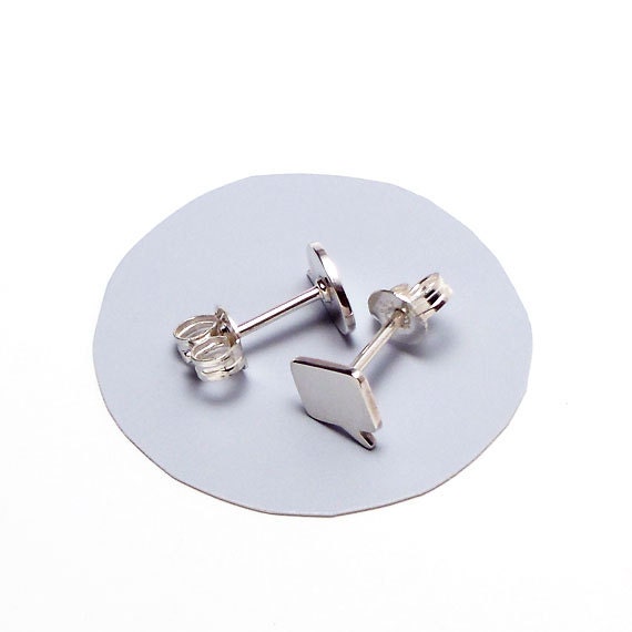 SPEECH BUBBLE STUDS sterling silver mismatched or matching speech bubble stud earrings / Talk, chat, speak, hello, comic book, fun handmade