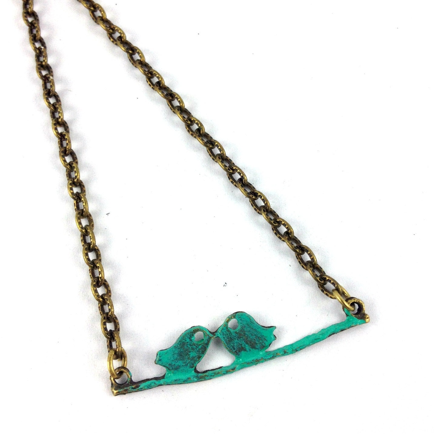 Necklace - Love Birds Teal Patina Charm