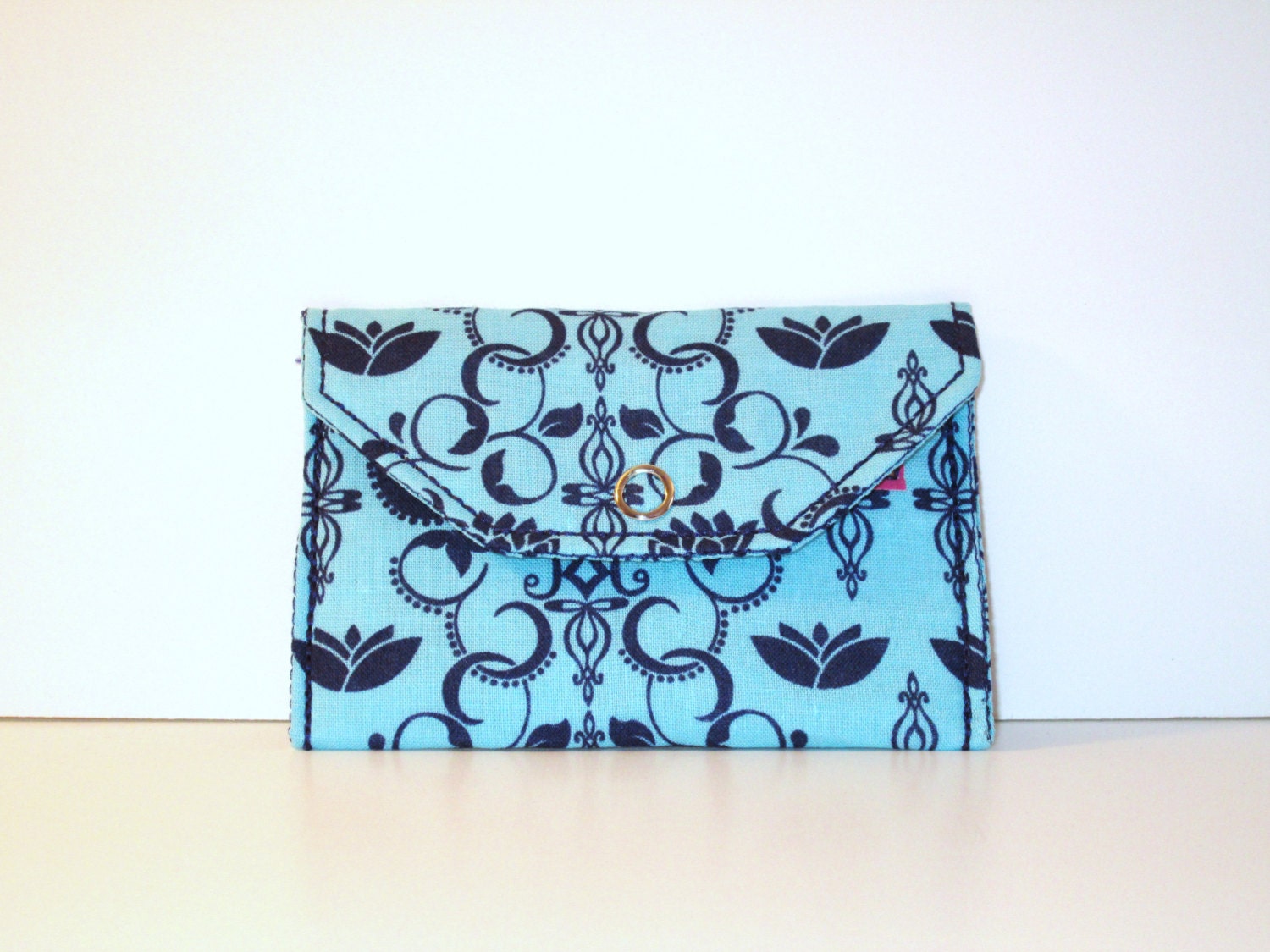 Card Pocket Blue with Purple Scroll Pattern