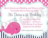 Printable Invitation - Whale of a Party for GIRLS - I Design - You Print - for Baby Shower or Birthday