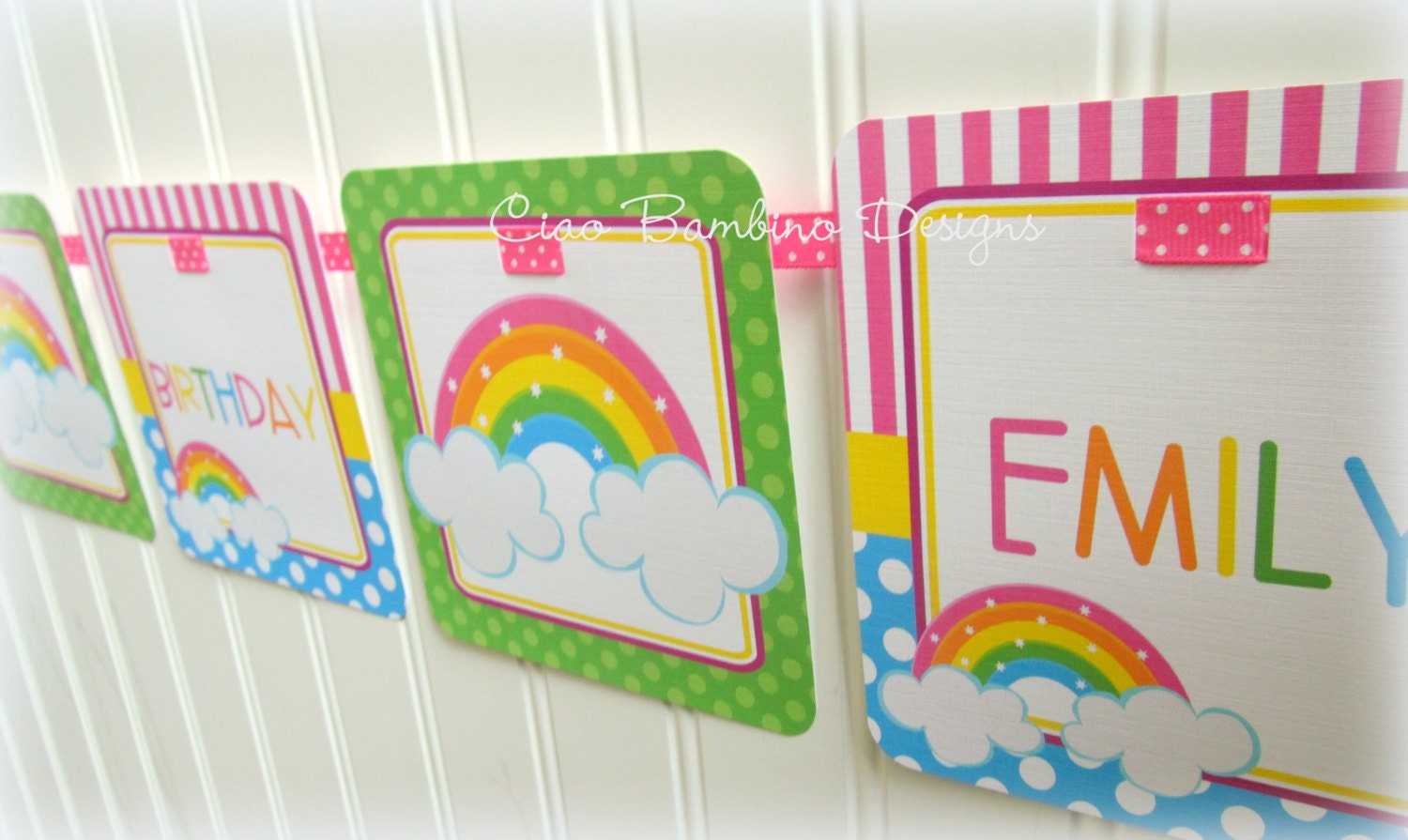 NEW - Girls Over the Rainbow - Happy Birthday Banner