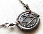 Copper Star of David and Paisley Two Sided Necklace on Sterling Silver Chain - Ready to Ship - One of a Kind Wax Seal Style
