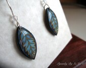 Eco Shades of Blue Leaf  Pysanky Batik Egg Shell Earrings