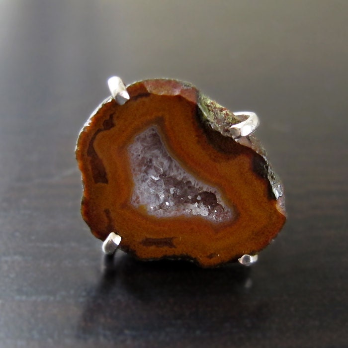 Orange & Lilac Baby Geode Ring set in Sterling Silver
