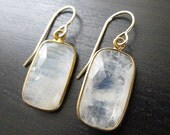 Rainbow Moonstone Glowing Rectangle Drop Earrings
