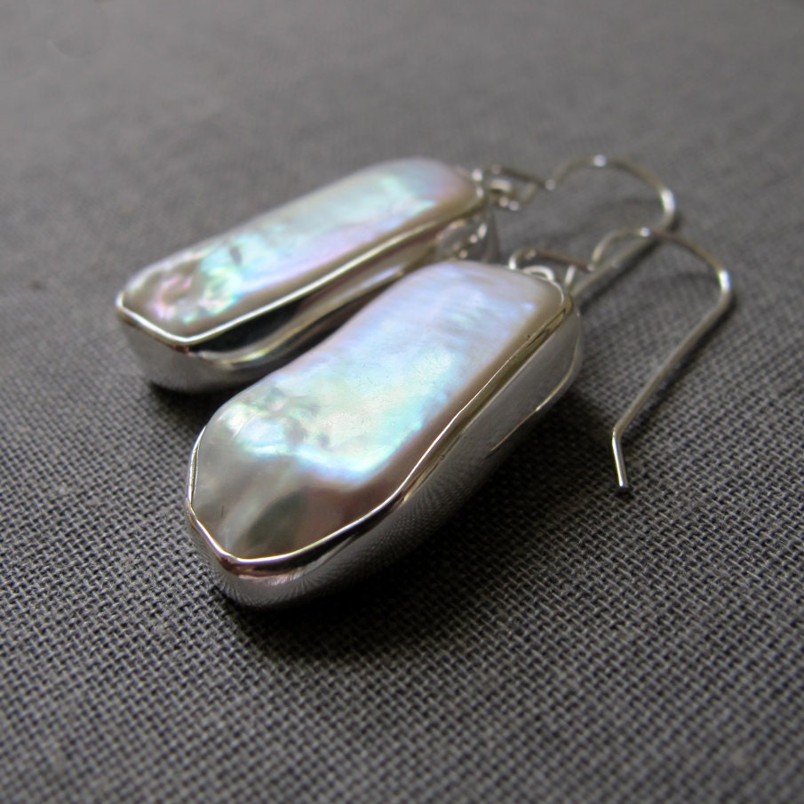 White Biwa Pearl with Sterling Silver Bezel