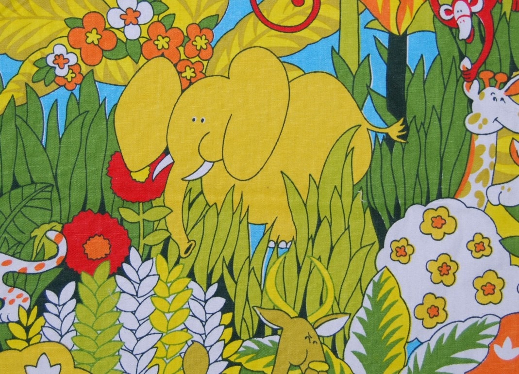1970s JUNGLE animated theme cotton fabric House and Home Fabrics