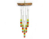 Turquoise Yellow Orange Glass Wind Chime with Driftwood