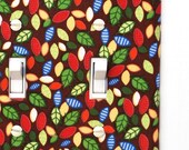 Double Standard Light Switch Plate Cover - brown with multicolored leaves, petals