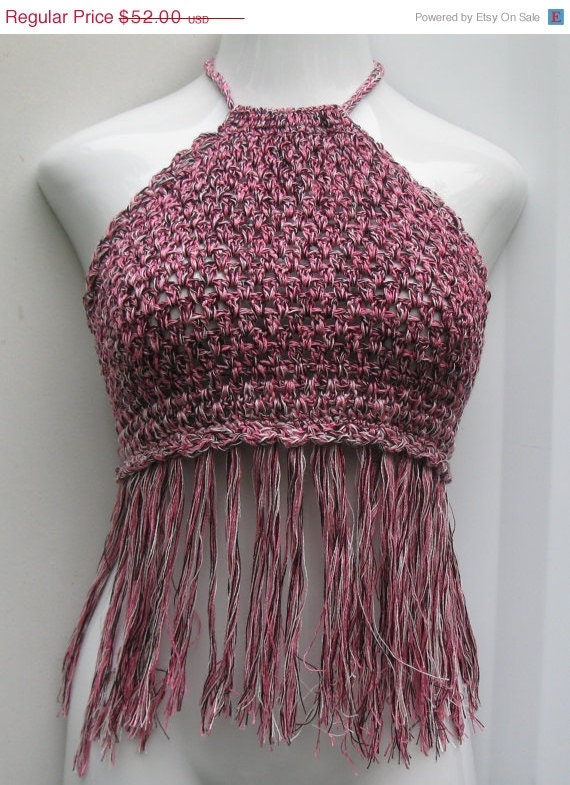SUMMER SALE Halter top, crochet fringe top,festival top, hippie, boho, indie, beach cover up, parties, rainbow