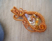 Orange Topaz Golden Shadow Swarovksi Wing Crystal Pendant Wire Wrapped in Amber Parawire