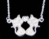 Dainty Swarovski Crystal Cat Kitty Kitten Lover Heart Love Family Pendant Charm Necklace Cute New Best Friend Girls Jewelry Gift