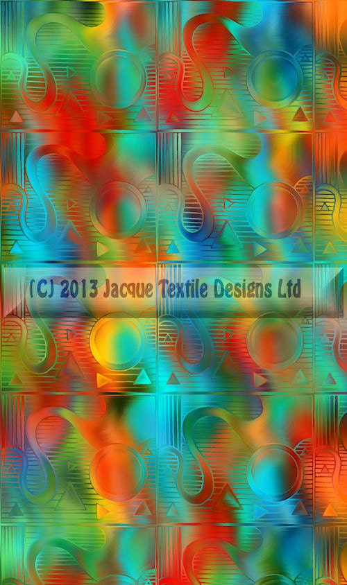 Fiber Art Art Fabric Blue Green Colors Bright Bold Circles Hand Created