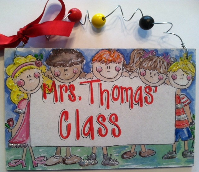 Hand Personalized teacher classroom name sign with cute kids