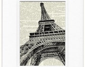 Eiffel Tower - 1889 La Tour Eiffel printed on old page from dictionary in black...