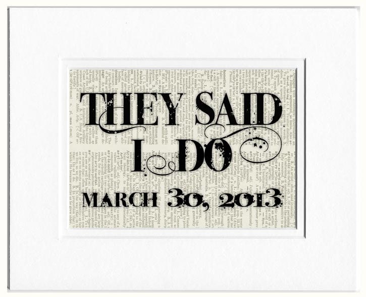 they said I DO - with custom date printed on page from old dictionary