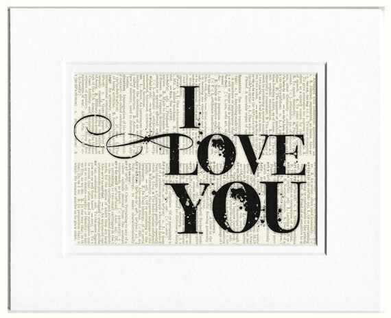 I love you - printed on page from vintage dictionary - wedding