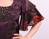 Butterfly Sleeve Dress / 70s Chiffon Dress /  sz Small to Medium