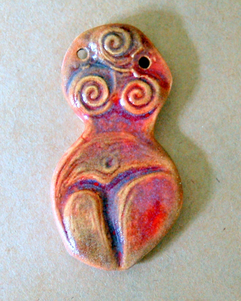 Handmade Ceramic Goddess bead - Venus of Willendorf bead in Golden Rose - Blessingway gift