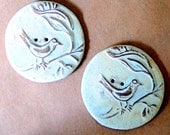 2 Extra Large Stoneware Bird Buttons in Neutral Handmade Focal Buttons