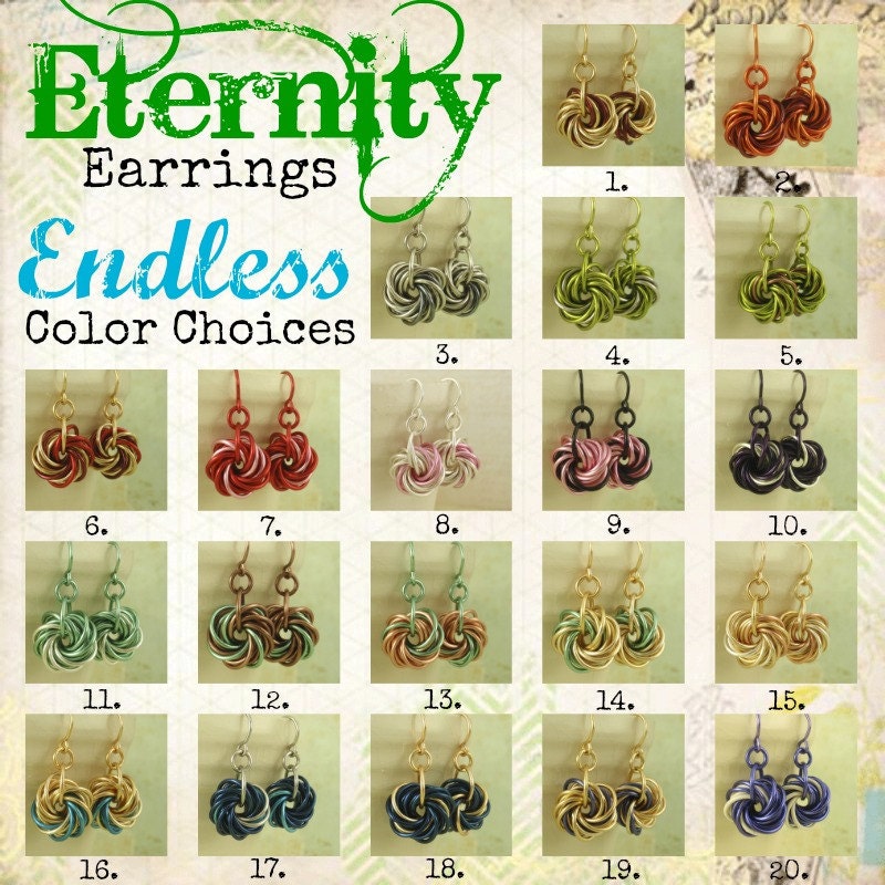 Eternity Silver Earrings - The Stylish Side of Chainmaille - Your Pick of Accent Color