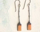 Long Organic Honey Earrings - Orange Zest Honey and Black Enamel Rectangle Earrings
