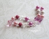 Sweet Serenity - Pink and Muave with Clear and Swarosvki Crystals - Chunky Necklace