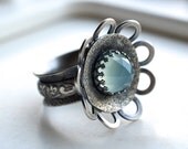 Cocktail Ring,Textured, Botanical, Wide Band, Oxidized Sterling Silver,Unique, Textured, Gemstone Ring, Romantic, Metalsmith