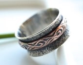 ON SALE Stylish, Rustic, Sterling Silver, Copper,Ring, Patterned, Textured,Wide Ring Band,Mixed Metal, Everyday,Rustic, Sand Texture