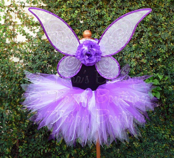 Simply Purple Fairy Set - Custom Handmade Pixie Wings and 11'' SEWN Pixie Tutu - sizes up to 5T