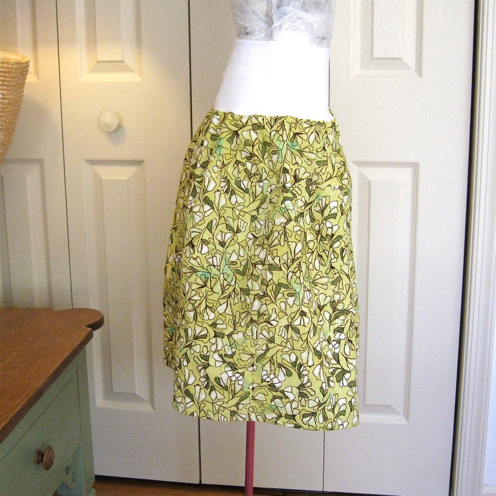 Straight Skirt - full cut over hips - scattered leaf print in green - XSmall, Small, Medium, and Large