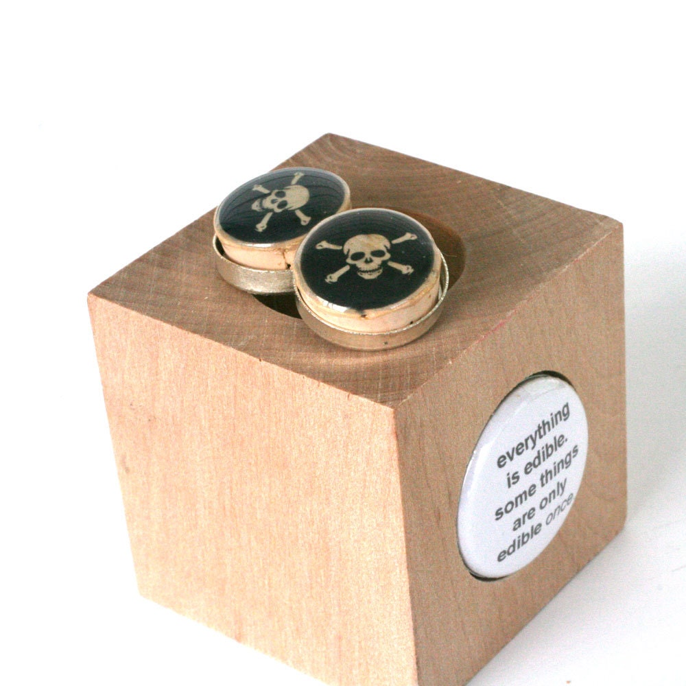 Skull Crossbones Cufflinks, Poison Cufflinks, Cork Cufflinks, Recycled Cufflinks, Tattoo, Black Cufflinks, Goth Cufflinks