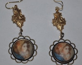 Vintage mother and child glass cabochon repurposed earrings