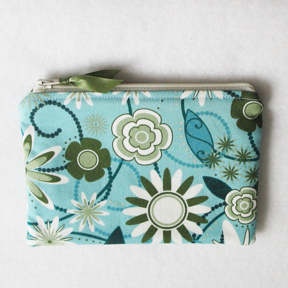 Zipster Pouch - Modern Blue Green Bouquet