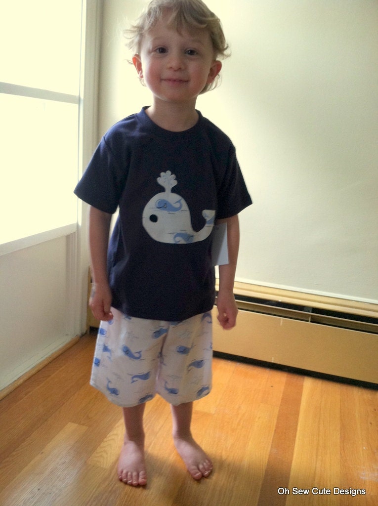 Cute Whale Appliqued Short Sleeve Tee with Matching Whale Shorts--Sizes 6 month-5T