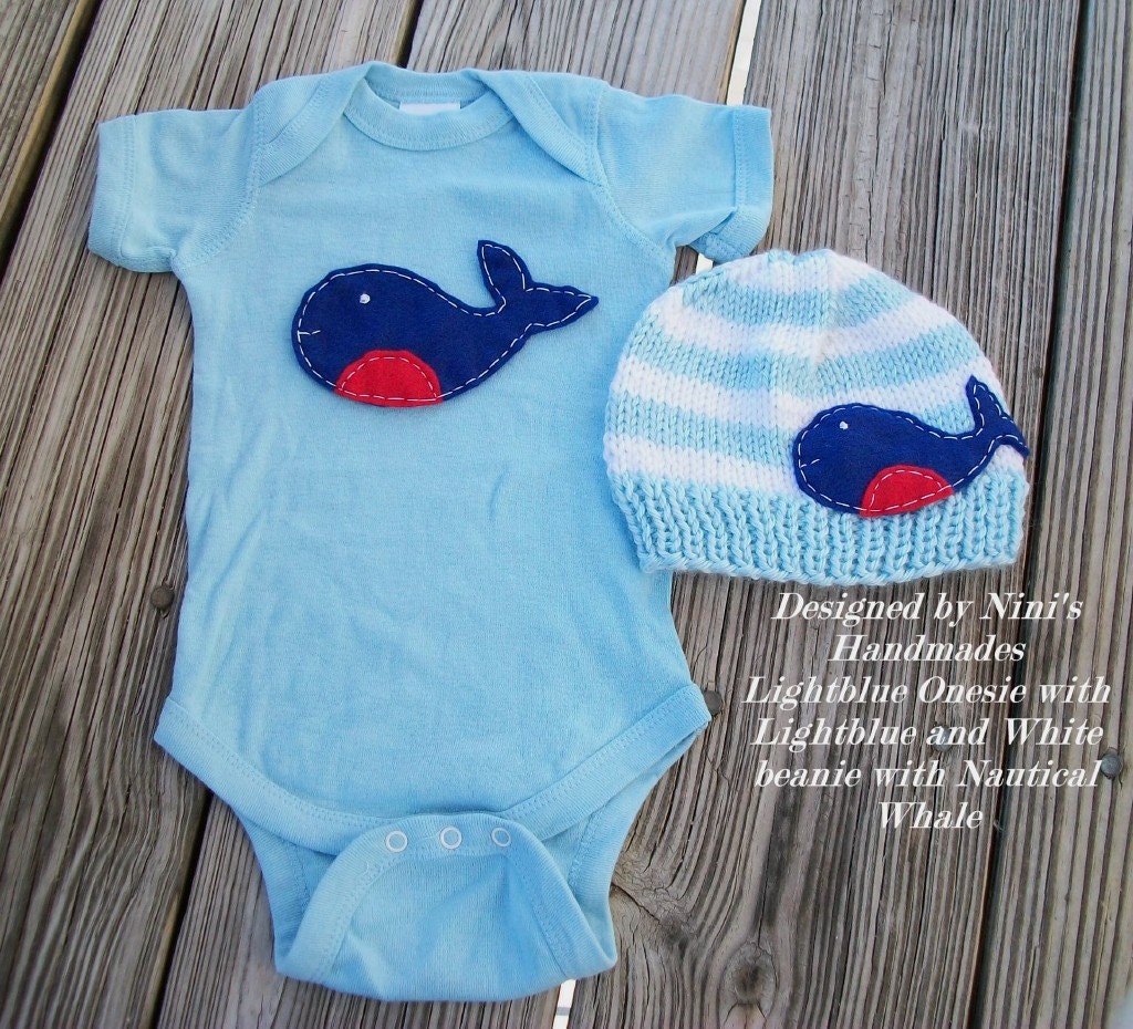 WHALE Set Onesie and Hat set, Whale hat, Whale   onesie, bodysuit, striped baby hat, childrens clothing, baby shower gift