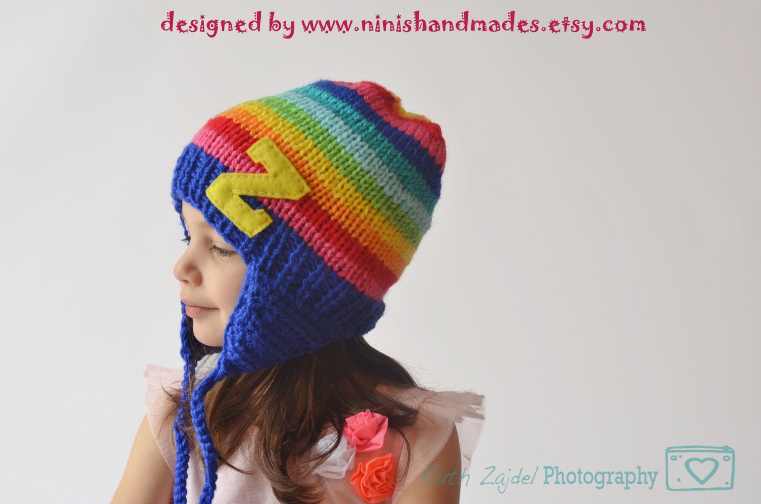 Thick Knit RAINBOW Letter Earflap Beanie, accessories, baby hat, Toddler hat, Rainbow hat, crochet hat, childrens clothing