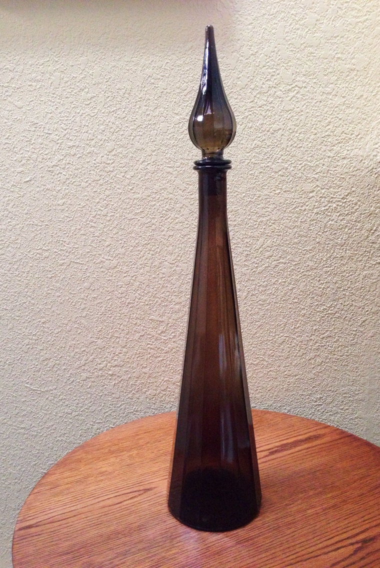 Large Mid Century Brown Italian Decanter Bottle with Stopper