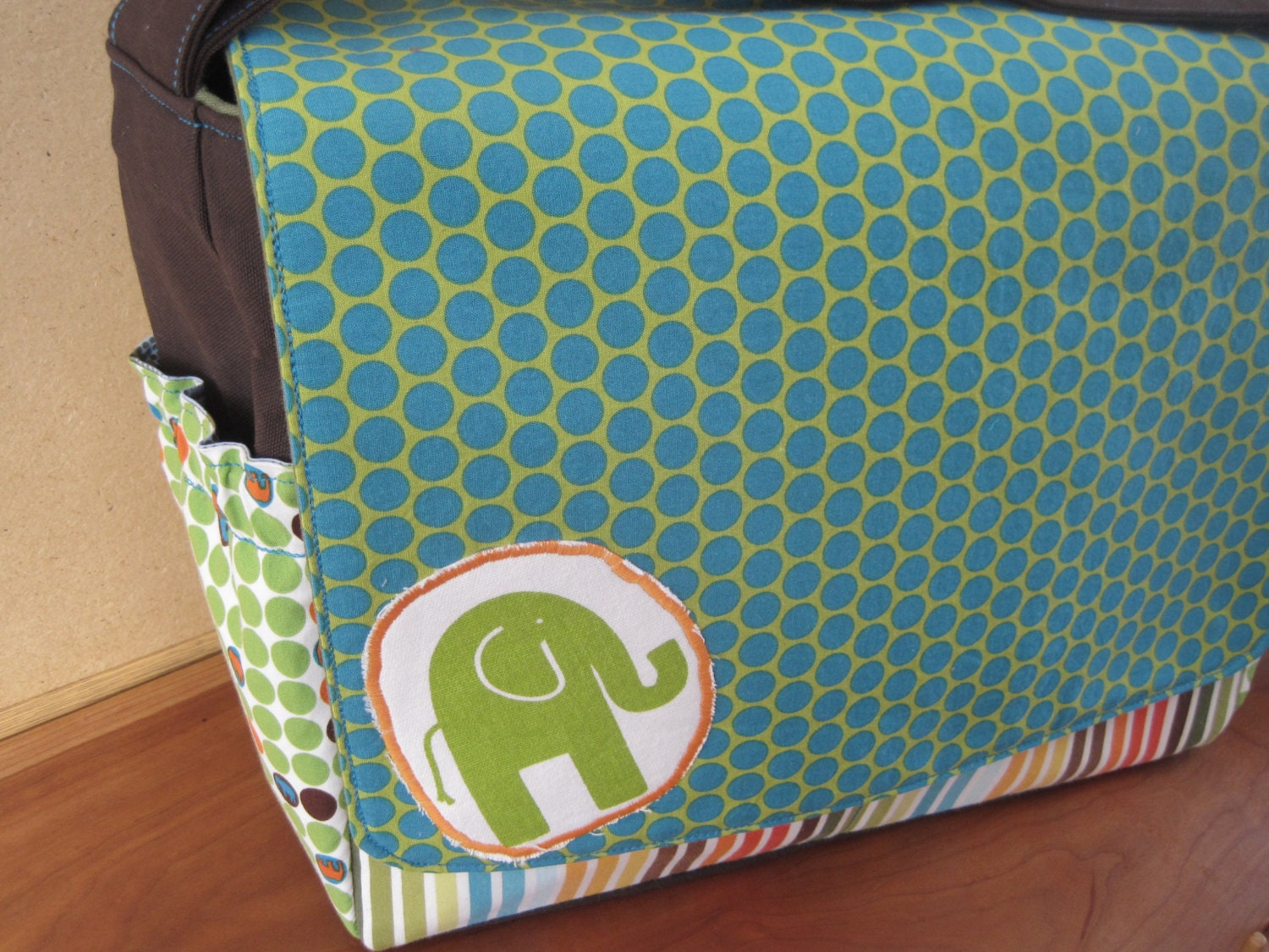 Custom Diaper Bag - Handmade - Large - Prints - Unisex - Boy Girl - Lots of Pockets - Multi Color - Polka Dot - Elephant
