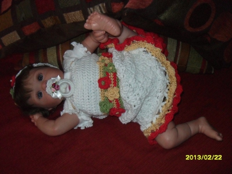 Beautiful crocheted sun dress for baby girls, and matching headband made with cotton yarn adorable combination of colors