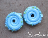 Lampwork Beads - SueBeads - Disc Beads - Sky Blue Disc Bead Pair - Handmade Lampwork Beads - SRA M67