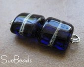 Lampwork Beads - SueBeads - Nugget Shaped Beads - Ink Blue Bead pair - Handmade Lampwork Beads - SRA M67